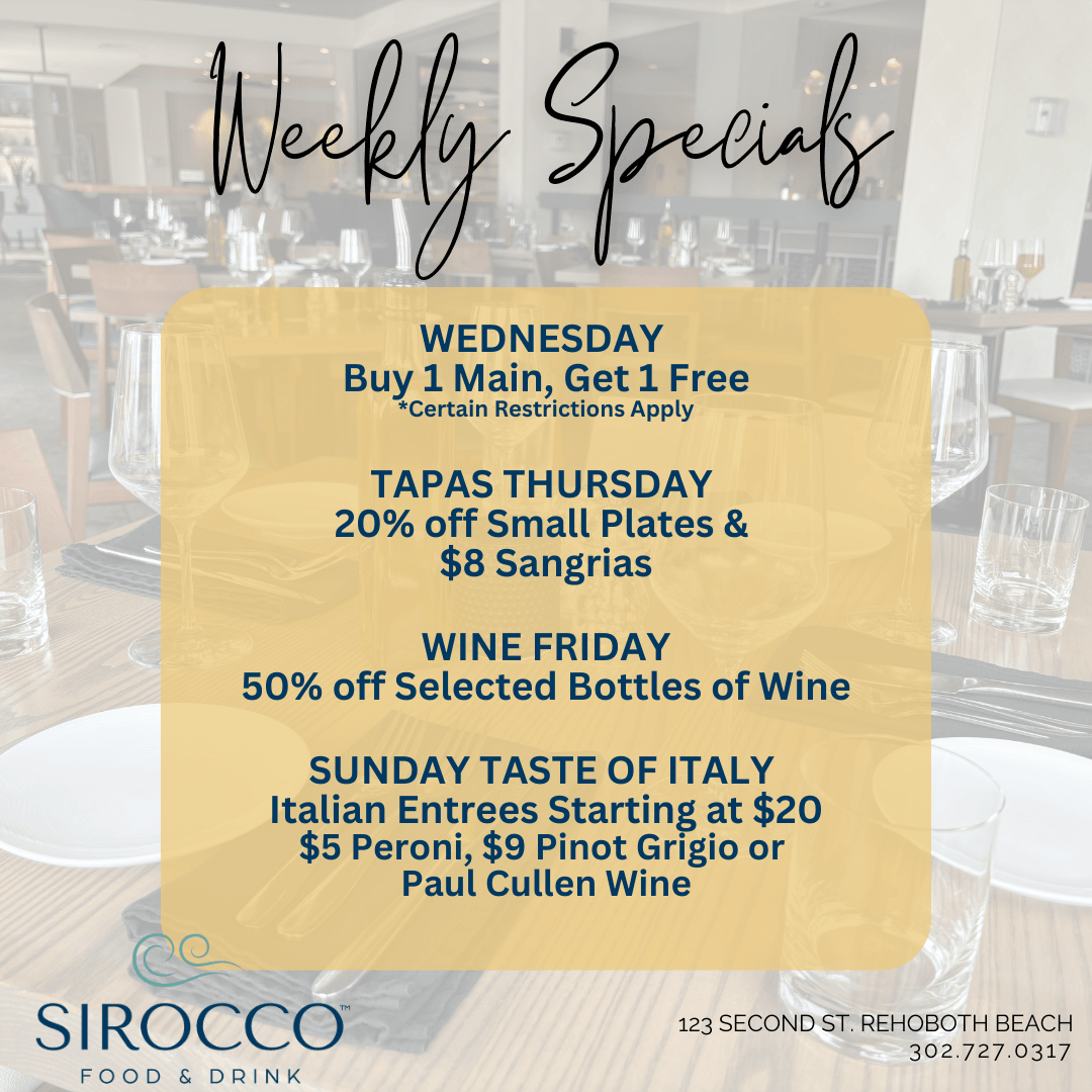 Sirocco Website Popup January Weekly Specials